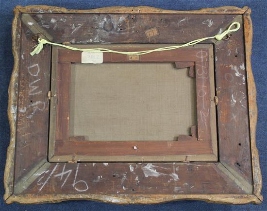 Early 19th century English School Anglers in river landscapes, 12 x 16.5in., ornate gesso frames